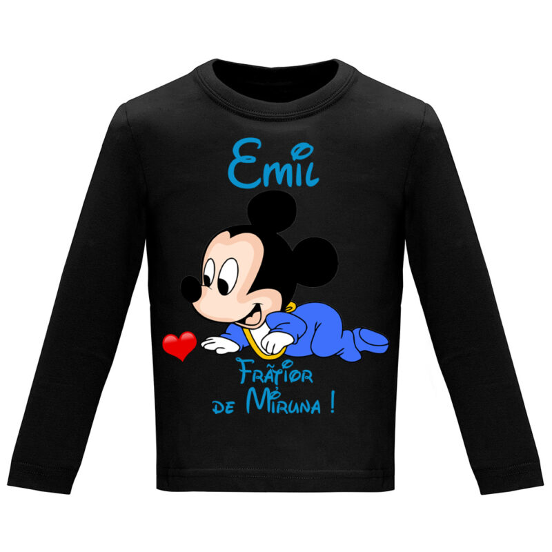 Tricou mânecă lungă copii -Frățior Mickey, Negru