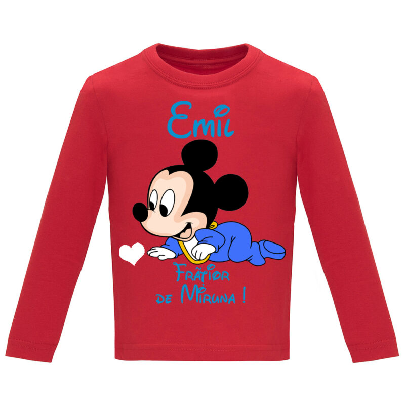 Tricou mânecă lungă copii -Frățior Mickey, Roșu