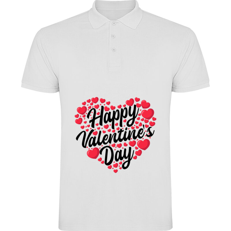 Tricou polo Happy Valentines Day, Alb