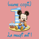 Body copii -La mulți ani ! - Mickey (1 anișor), Alb - imagine 2