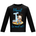 Tricou mânecă lungă copii -La mulți ani ! - Mickey (1 anișor), Negru