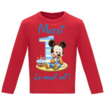 Tricou mânecă lungă copii -La mulți ani ! - Mickey (1 anișor), Roșu