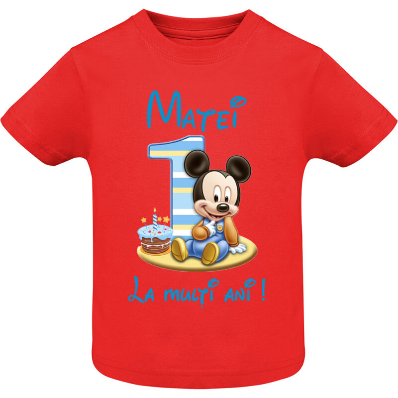 Tricou copii -La mulți ani ! - Mickey (1 anișor), Roșu