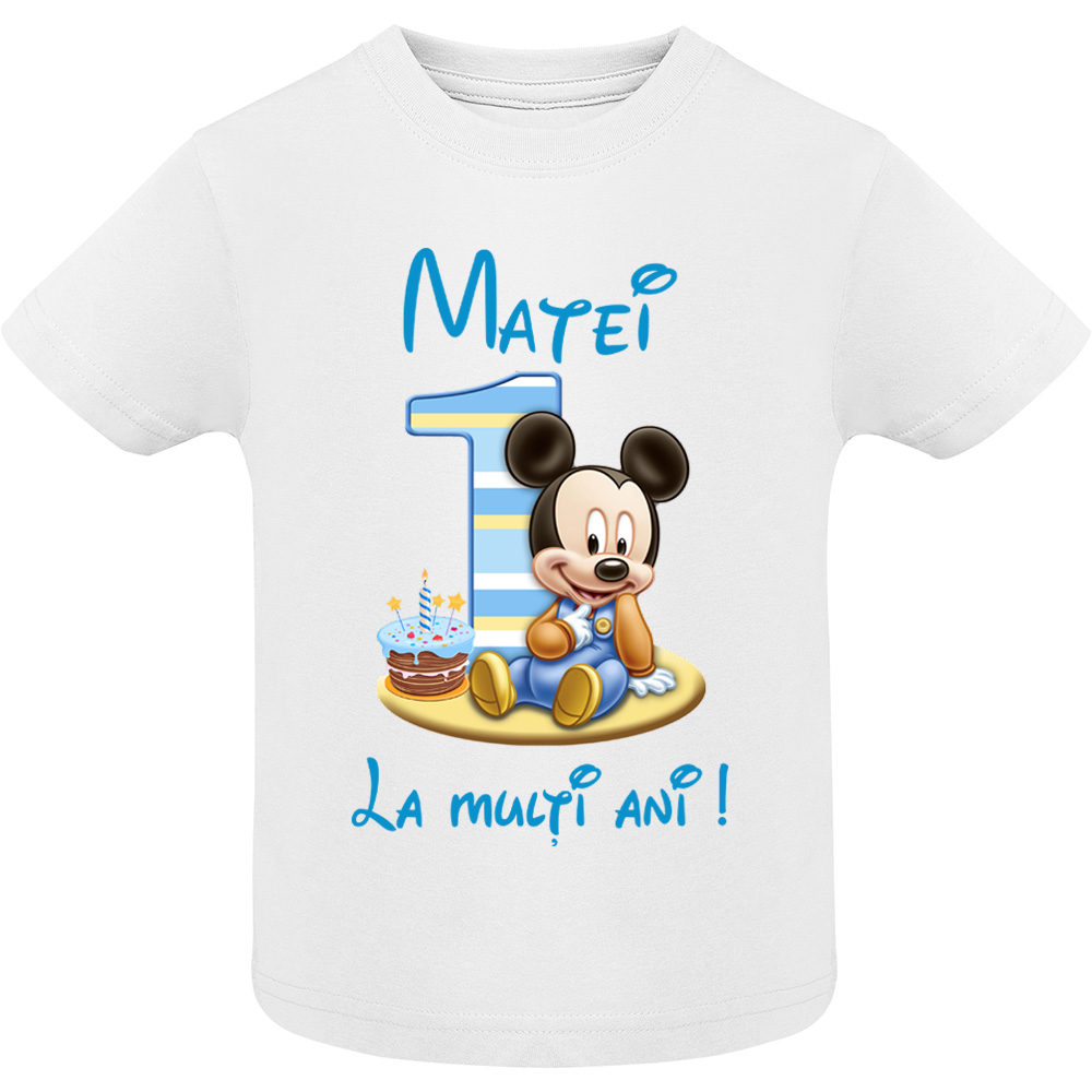 LAMULTIANI-MICKEY1ANISOR.TC-SS.WHT_.jpg Tricou copii -La mulți ani ! - Mickey (1 anișor), Alb - imagine 1