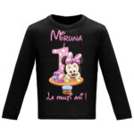 Tricou mânecă lungă copii -La mulți ani ! - Minnie (1 anișor), Negru
