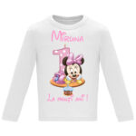 Tricou mânecă lungă copii -La mulți ani ! - Minnie (1 anișor), Alb