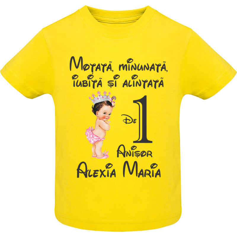 Tricou copii -La mulți ani ! - Moțată și alintată (1 anișor), Galben