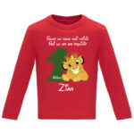Tricou mânecă lungă copii -La mulți ani ! - Rege voinic Simba (1 anișor), Roșu
