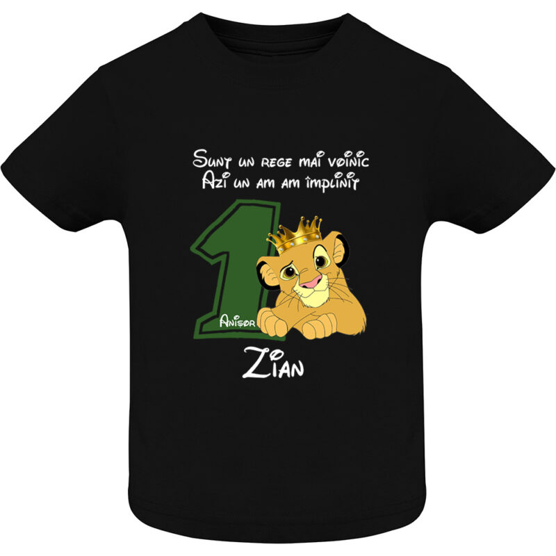 Tricou copii -La mulți ani ! - Rege voinic Simba (1 anișor), Negru