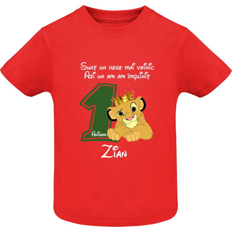 Tricou copii -La mulți ani ! - Rege voinic Simba (1 anișor), Roșu