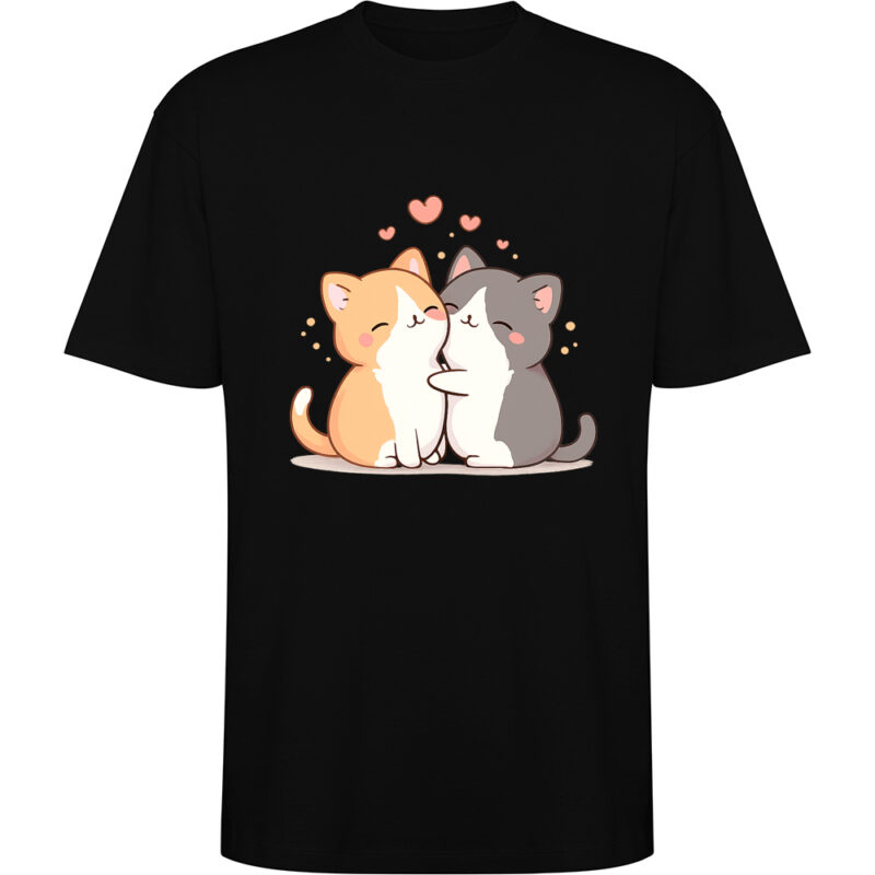 Tricou oversize Love (Cats), Negru