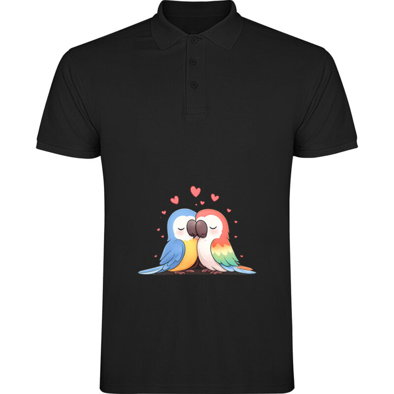 Tricou polo Love (Papagali), Negru