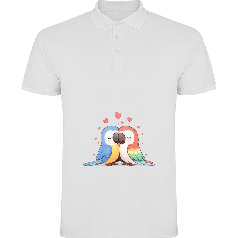 Tricou polo Love (Papagali), Alb