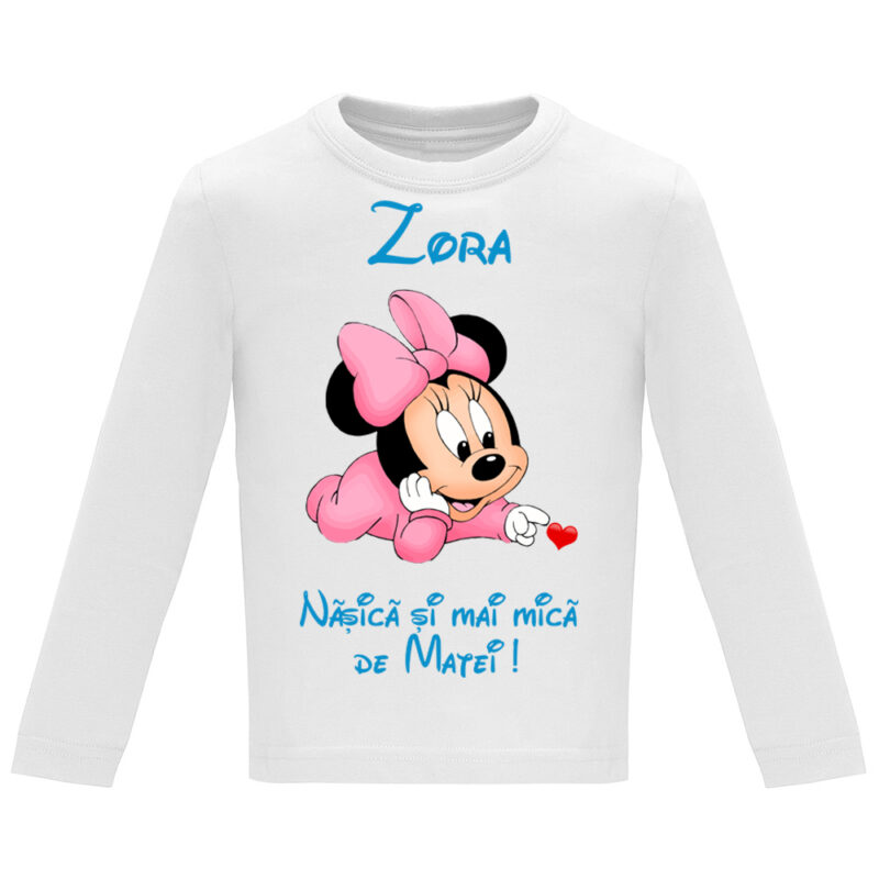 Tricou mânecă lungă copii -Nașica cea mai mică Minnie, Alb