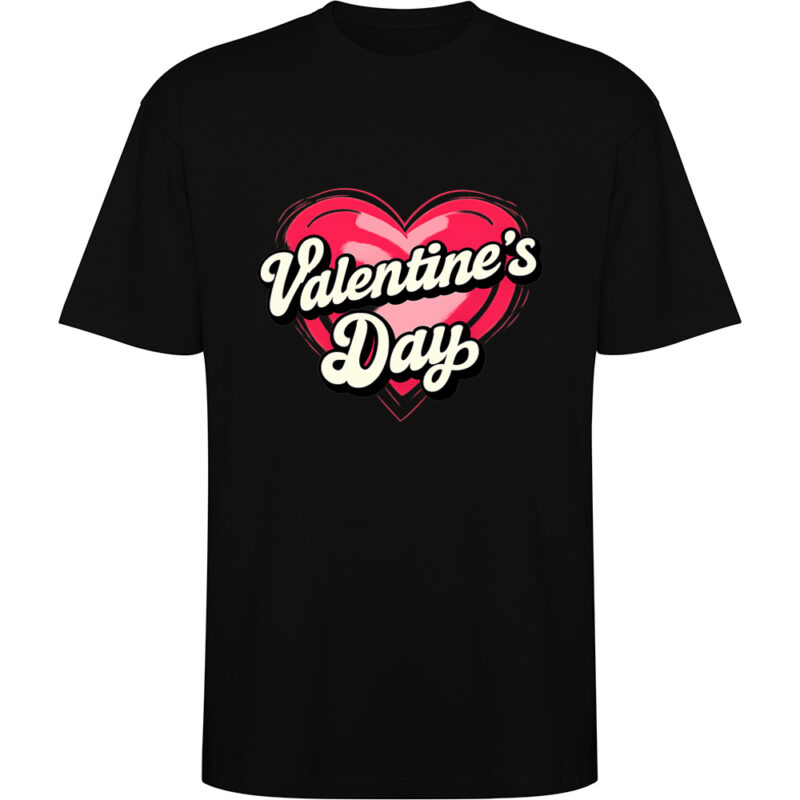 Tricou oversize Valentines Day Heart (Retro), Negru
