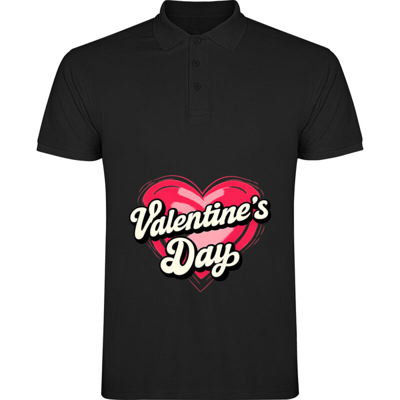 Tricou polo Valentines Day Heart (Retro), Negru