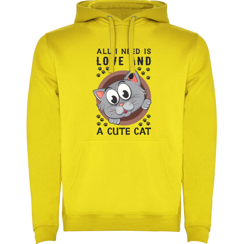 Hanorac All I need is love and a cute cat, Galben
