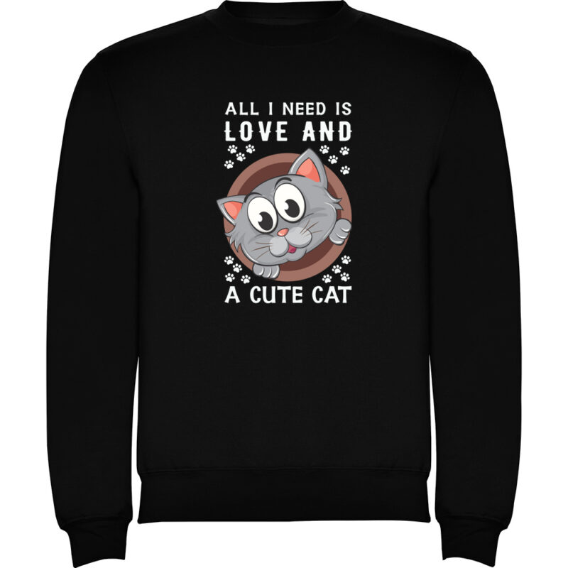 Pulover All I need is love and a cute cat, Negru