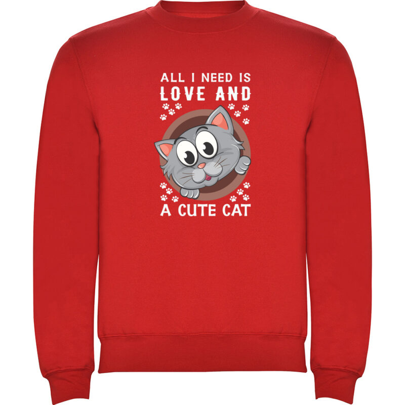Pulover All I need is love and a cute cat, Roșu