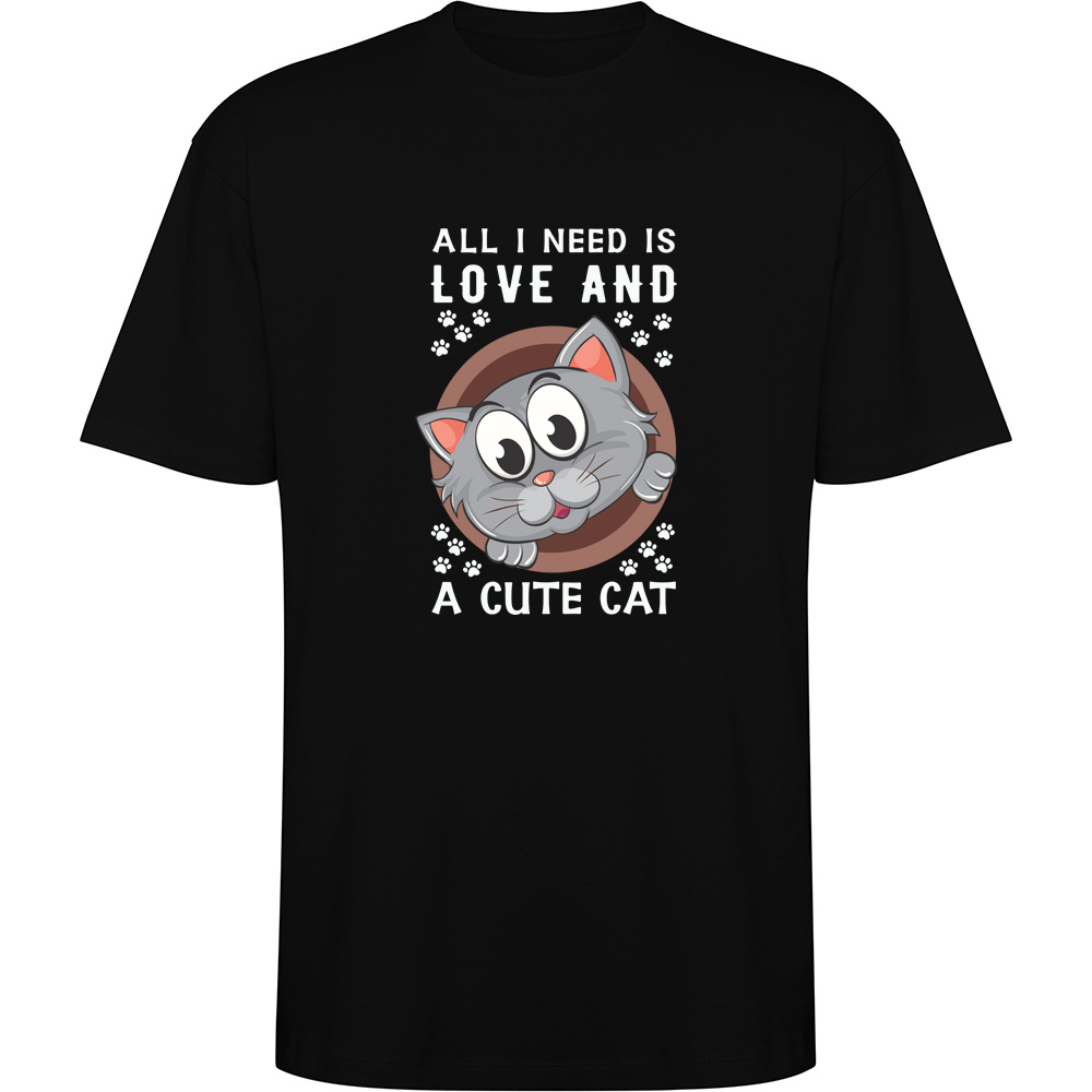 ALLINEEDISLOVEANDACUTECAT.TO_.BLK_.jpg Tricou oversize All I need is love and a cute cat, Negru - imagine 1