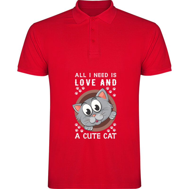 Tricou polo All I need is love and a cute cat, Roșu