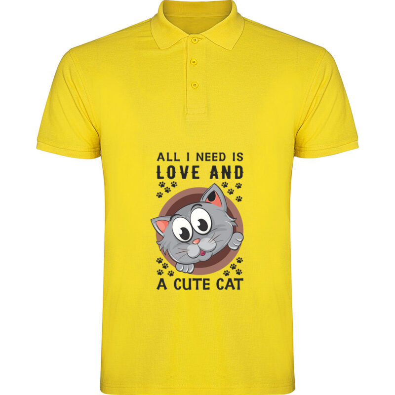 Tricou polo All I need is love and a cute cat, Galben