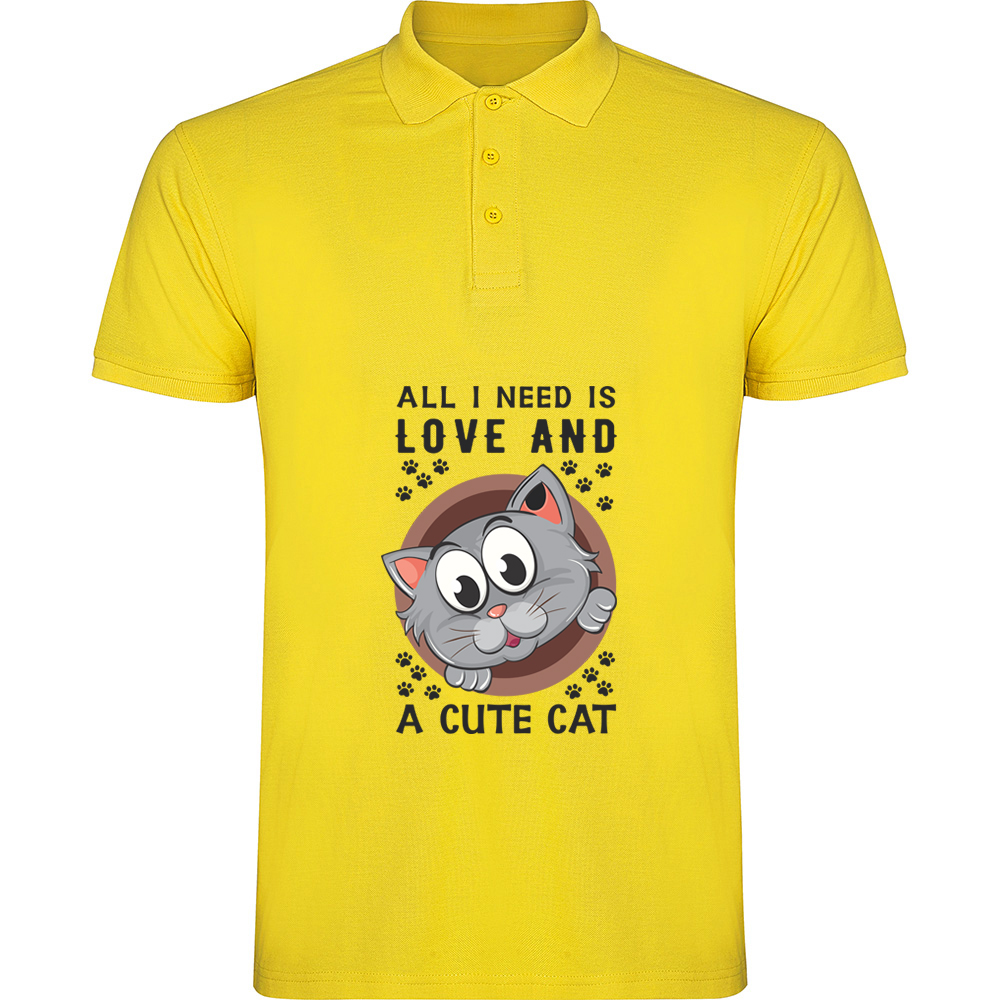 ALLINEEDISLOVEANDACUTECAT.TP_.YEL_.jpg Tricou polo All I need is love and a cute cat, Galben - imagine 1