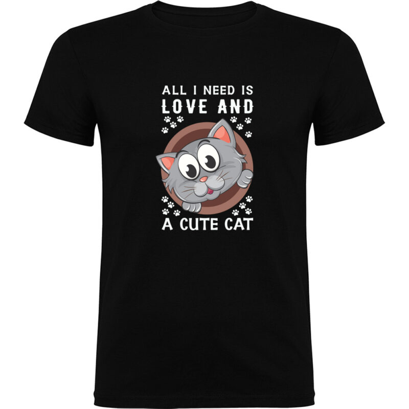 Tricou All I need is love and a cute cat, Negru