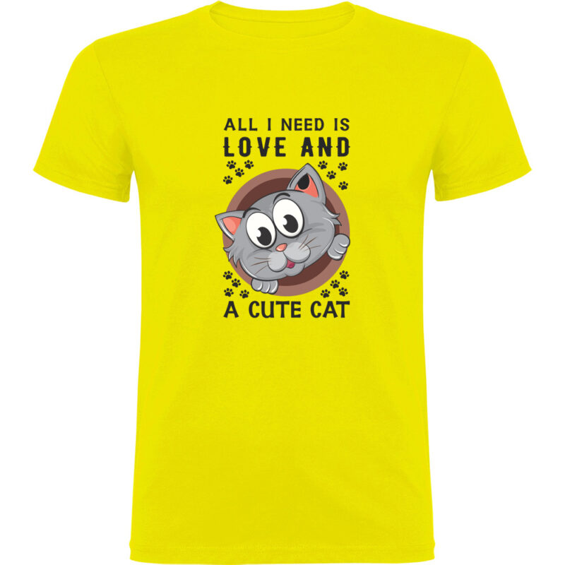 Tricou All I need is love and a cute cat, Galben
