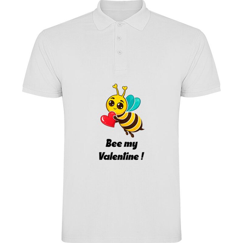 Tricou polo Bee my Valentine, Alb