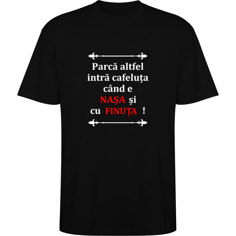 Tricou oversize Cafeluta cu Nasa si Finuta, Negru