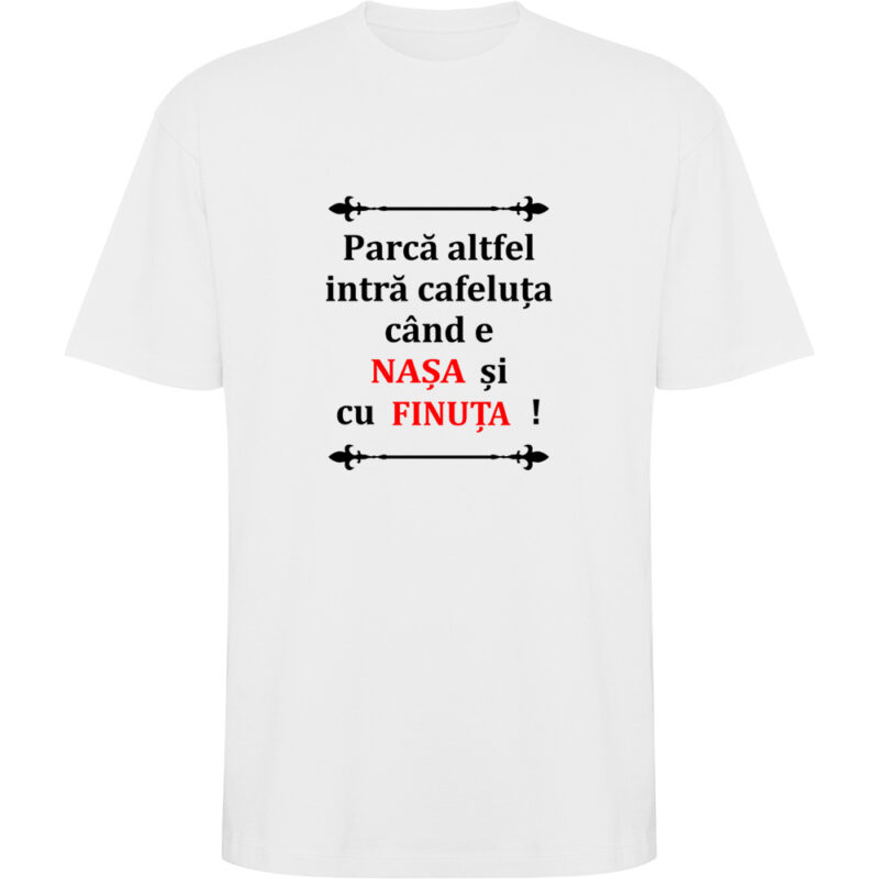 Tricou oversize Cafeluta cu Nasa si Finuta, Alb