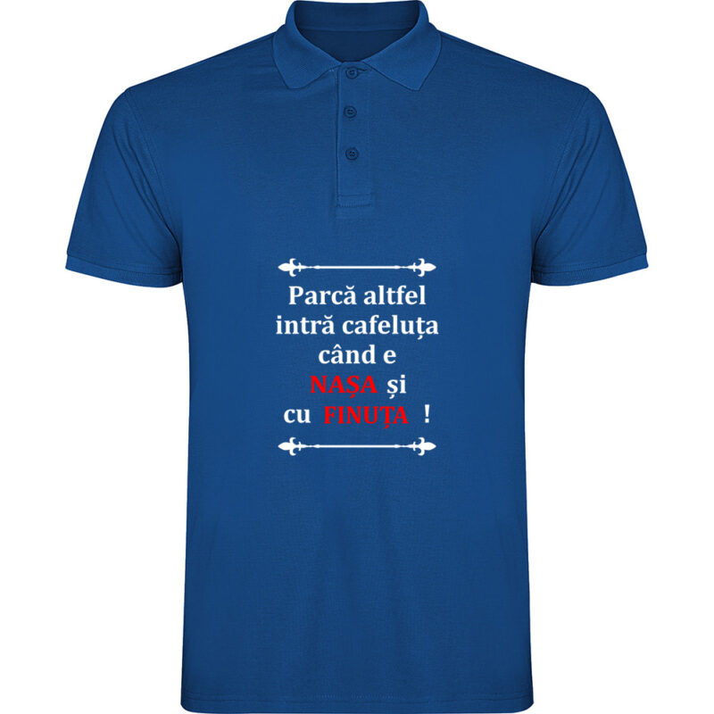 Tricou polo Cafeluta cu Nasa si Finuta, Albastru