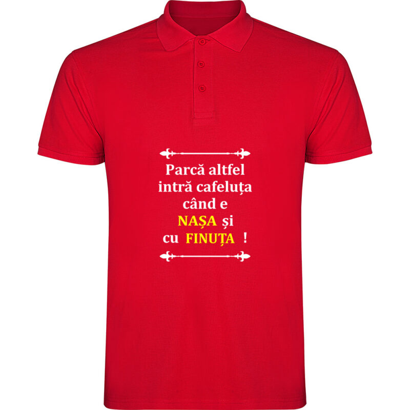 Tricou polo Cafeluta cu Nasa si Finuta, Roșu