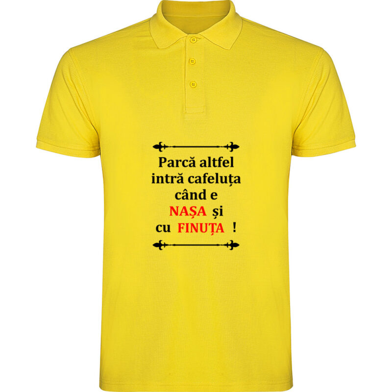Tricou polo Cafeluta cu Nasa si Finuta, Galben