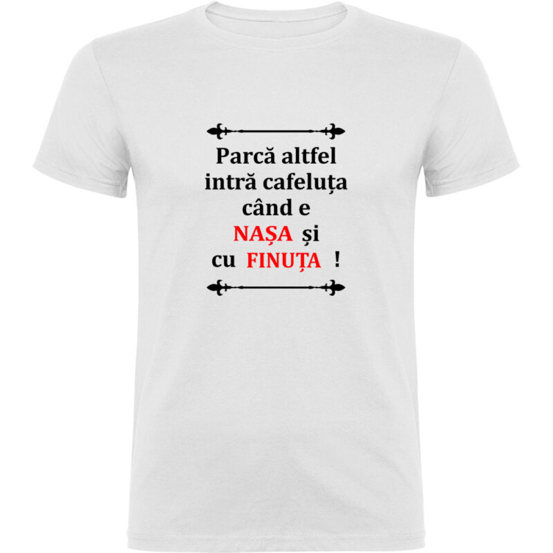 Tricou Cafeluta cu Nasa si Finuta, Alb