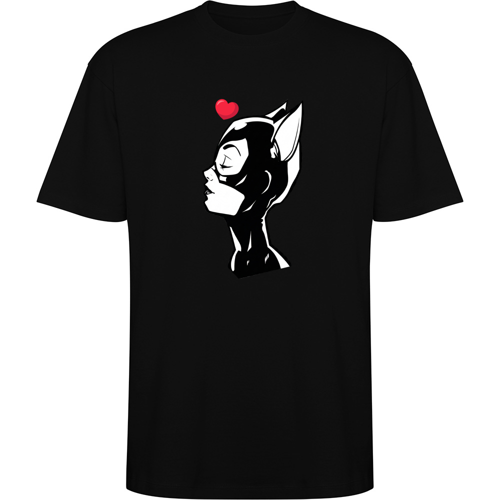 CATWOMANHEART.TO_.BLK_.jpg Tricou oversize CATWOMAN (HEART), Negru - imagine 1