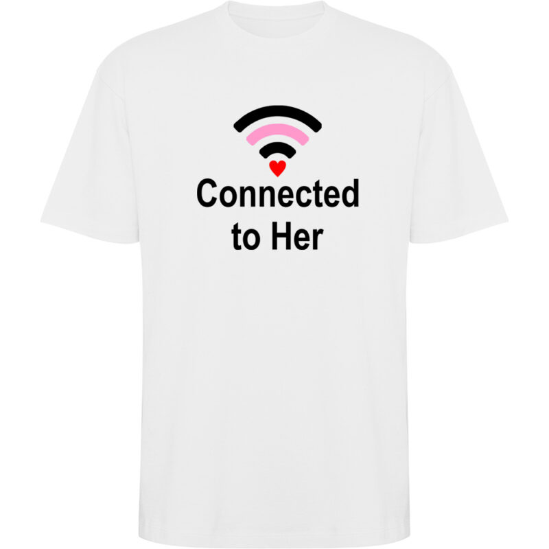 Tricou oversize Connected to her, Alb
