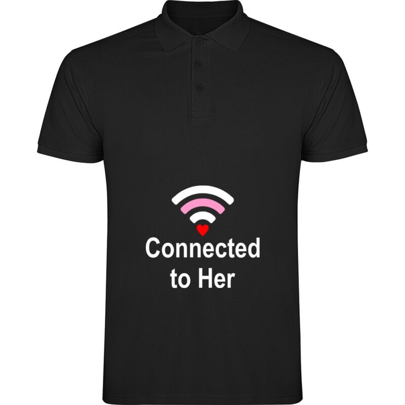 Tricou polo Connected to her, Negru