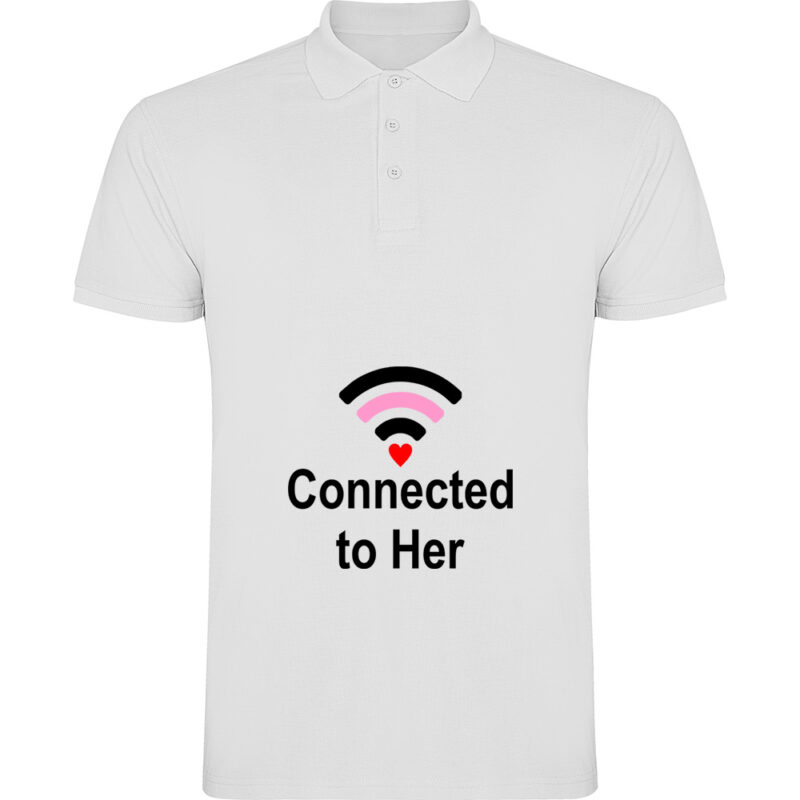 Tricou polo Connected to her, Alb