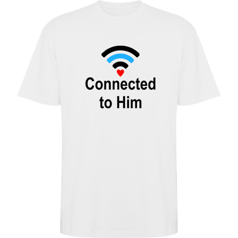 Tricou oversize Connected to him, Alb
