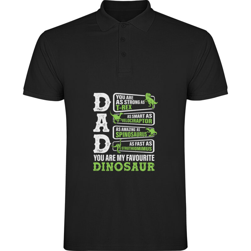 Tricou polo Dad - My favourite dinosaur, Negru