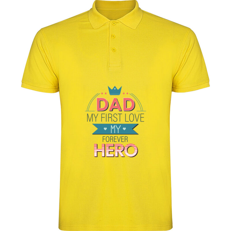 Tricou polo Dad - My first love and hero, Galben