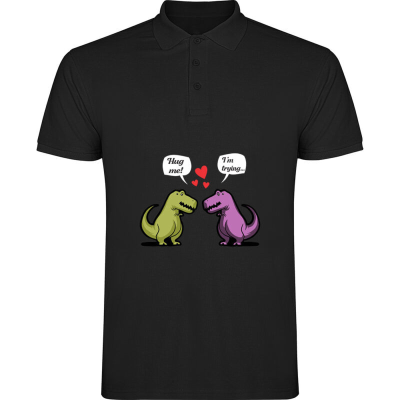 Tricou polo Dinosaurs hug, Negru