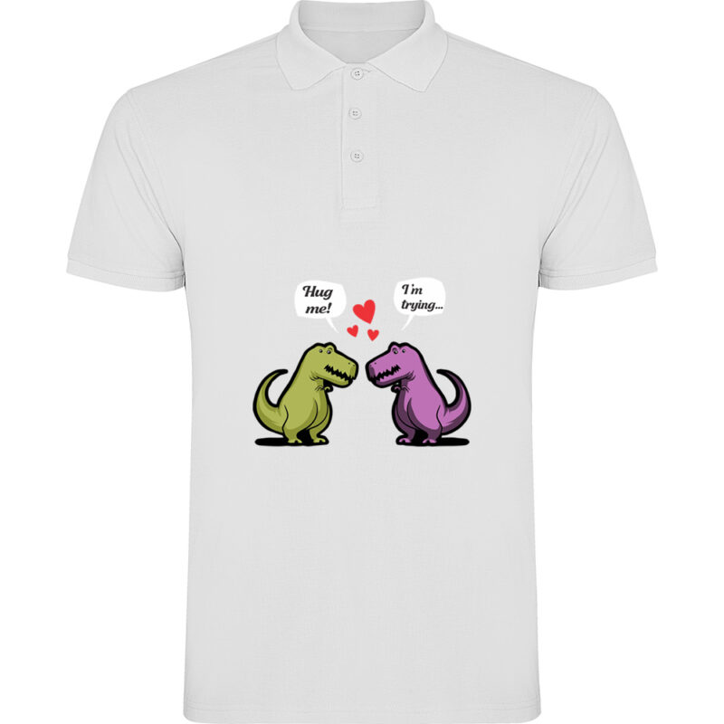 Tricou polo Dinosaurs hug, Alb