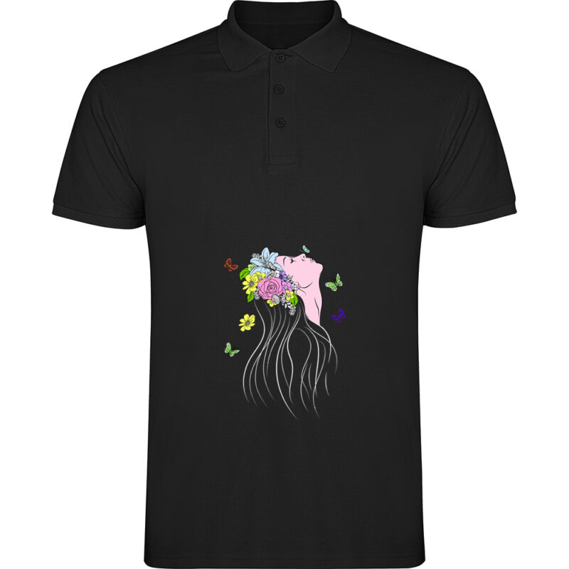 Tricou polo Femeia Fluture, Negru