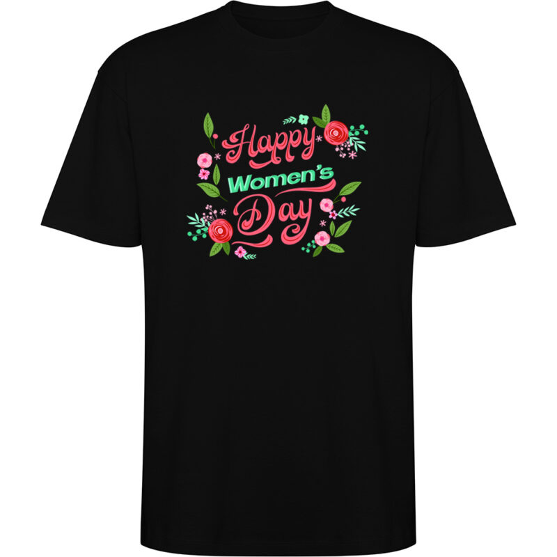 Tricou oversize Happy womans day, Negru