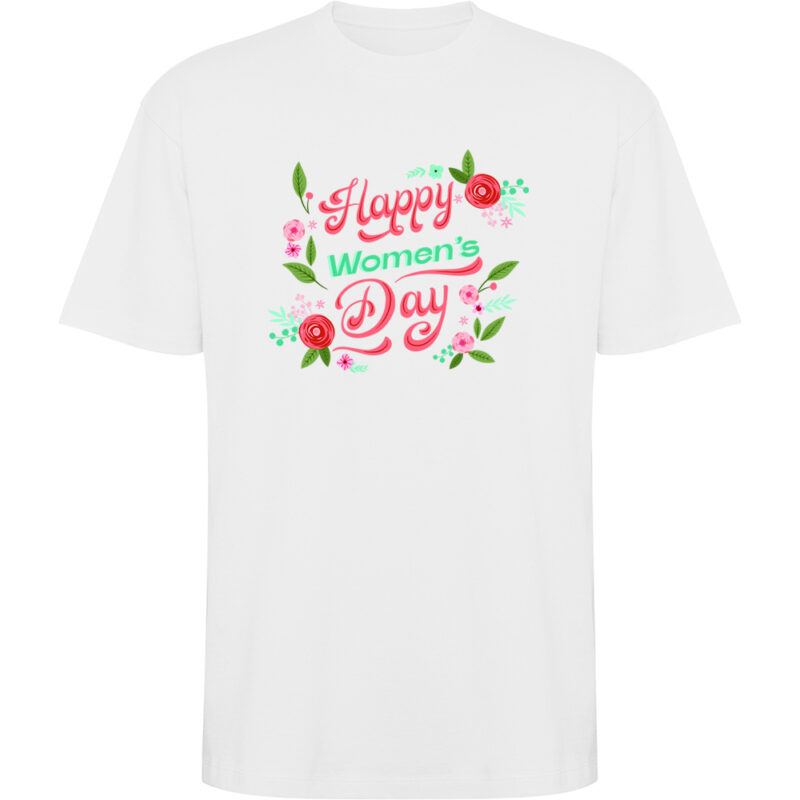 Tricou oversize Happy womans day, Alb