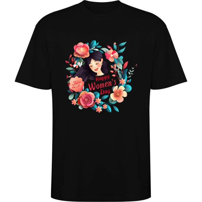 Tricou oversize Happy Womens Day (model 3), Negru