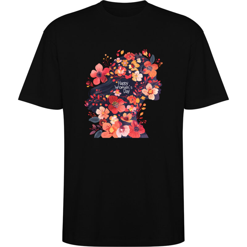 Tricou oversize Happy Womens Day (model 5), Negru